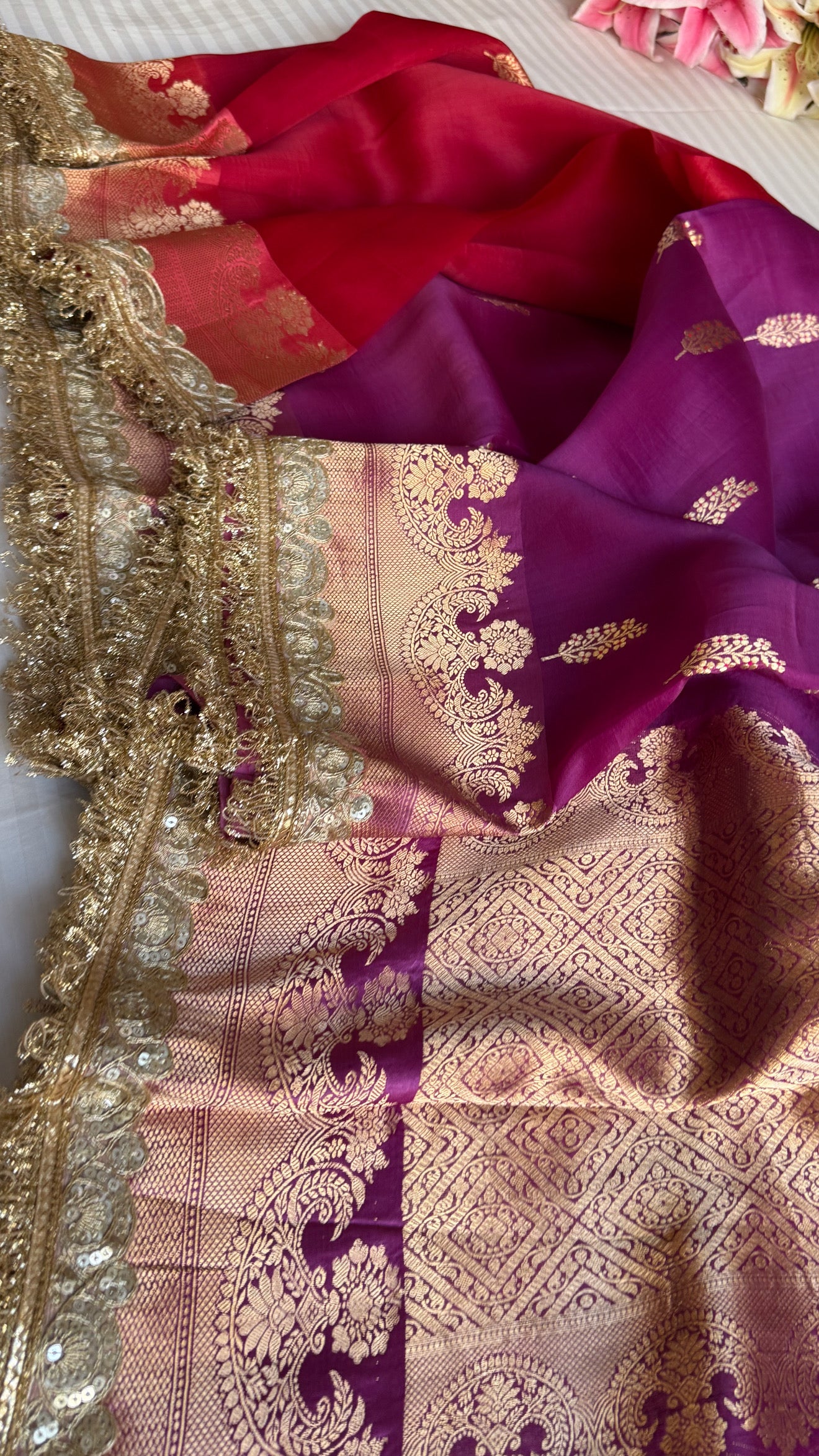 4D rang birangi shaded multicoloured Kora silk Banarasi saree